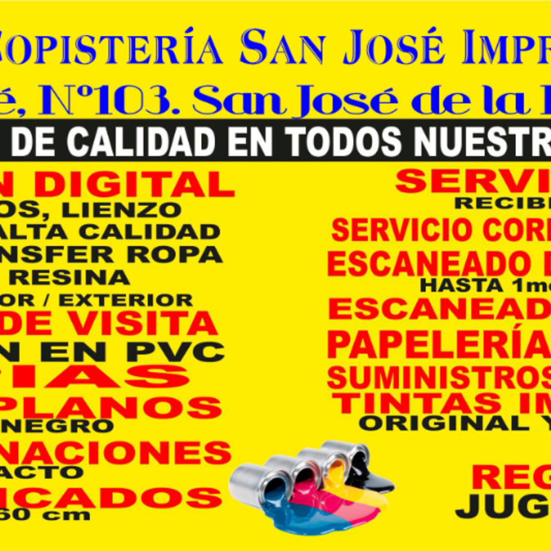 Copistería, impresiones pequeño y gran formato. Negro - color, vinilo, lona, lienzo, papelería en general, regalos, suministros informáticos, tintas impresoras etc.